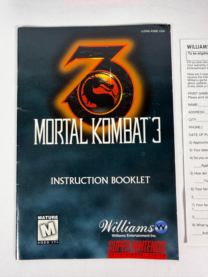 Mortal Kombat 3 Super Nintendo SNES Complete In Box CIB With Manual And Inserts Estimate $70 - $100 [Photo 5]