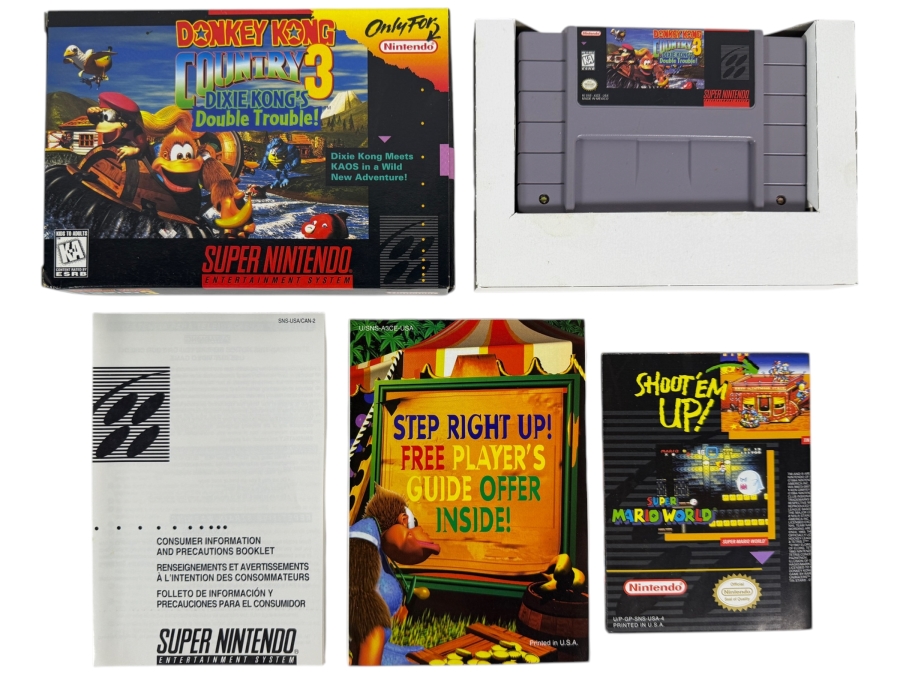 Donkey Kong Country 3 Dixie Kong's Double Trouble Super Nintendo SNES Complete In Box CIB With Inserts Estimate $120 - $170