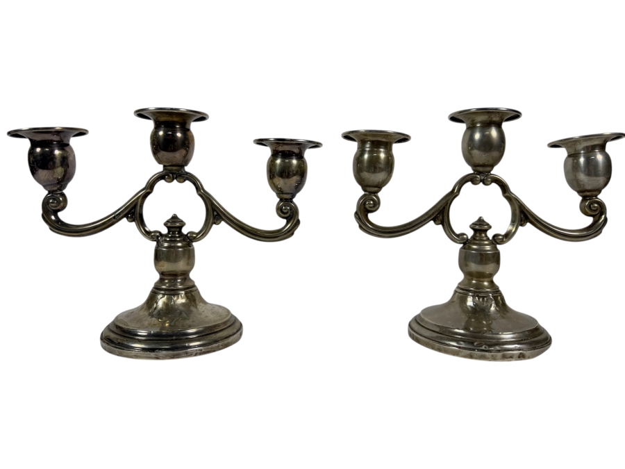 Pair Of Duchin Creation Sterling Silver Three Light Weighted Candelabras 8W X 6H