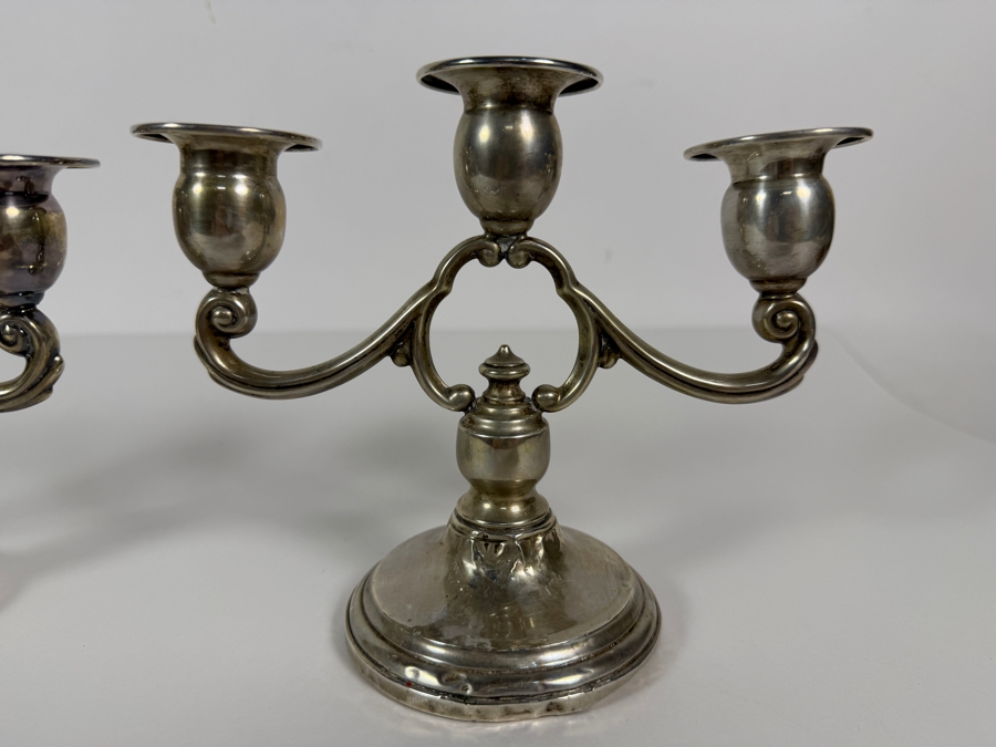 Pair Of Duchin Creation Sterling Silver Three Light Weighted Candelabras 8W X 6H [Photo 3]