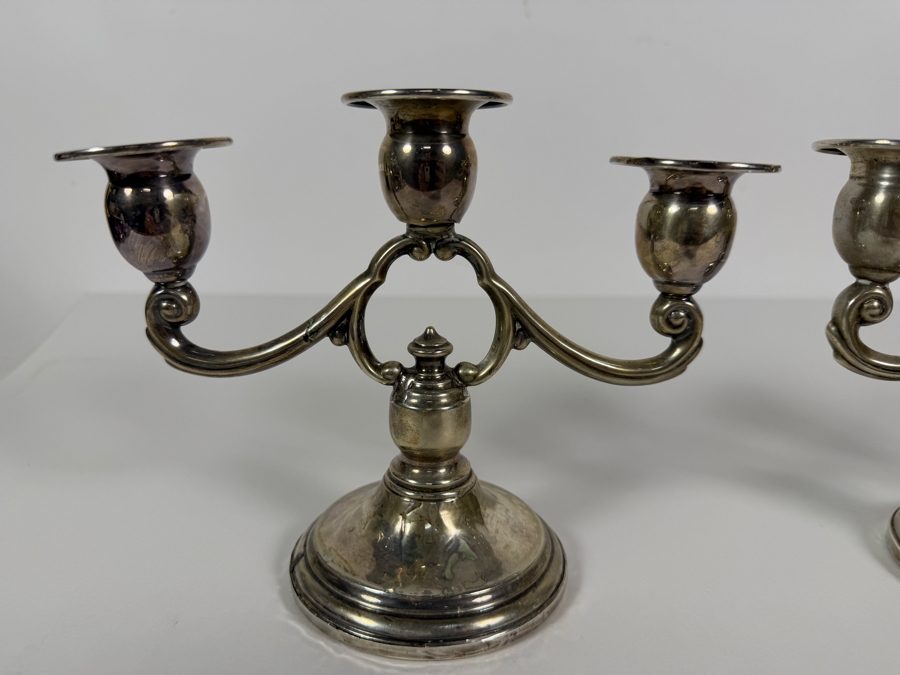 Pair Of Duchin Creation Sterling Silver Three Light Weighted Candelabras 8W X 6H [Photo 2]
