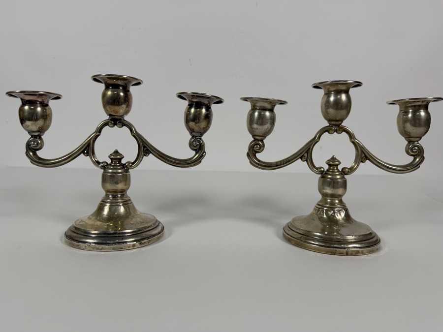 Pair Of Duchin Creation Sterling Silver Three Light Weighted Candelabras 8W X 6H [Photo 5]