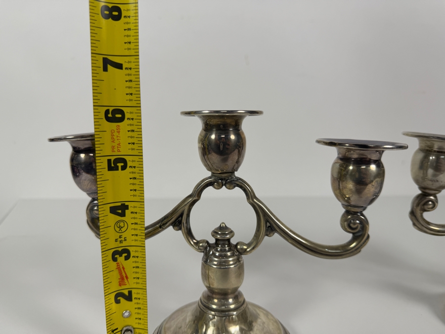 Pair Of Duchin Creation Sterling Silver Three Light Weighted Candelabras 8W X 6H [Photo 7]
