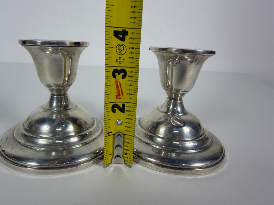 Pair Of Fisher Silversmiths Sterling Silver Short Single Light Weighted Candlesticks 3.5H [Photo 4]