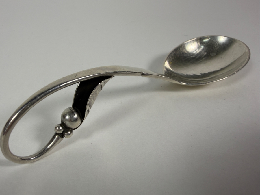 Georg Jensen Sterling Silver Ornamental Sugar Spoon With Scroll Loop Handle Made In Denmark 30g 5.25W Silver Melt Value $49 [Photo 3]