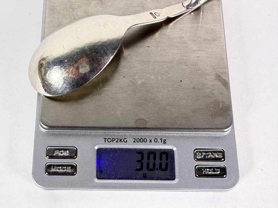 Georg Jensen Sterling Silver Ornamental Sugar Spoon With Scroll Loop Handle Made In Denmark 30g 5.25W Silver Melt Value $49 [Photo 9]
