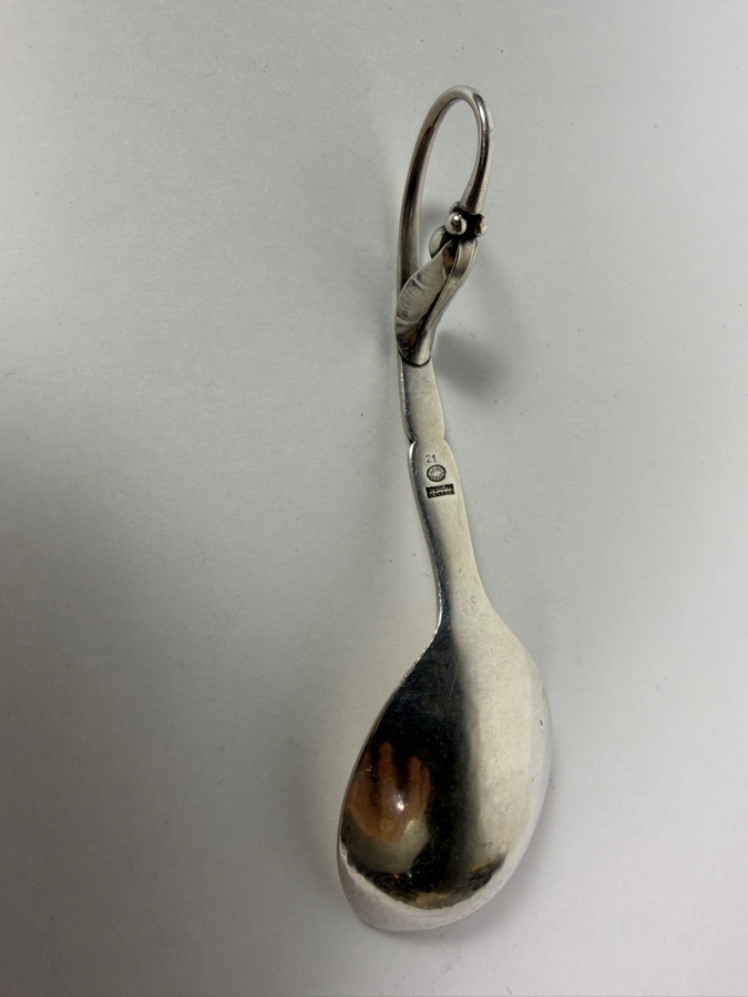 Georg Jensen Sterling Silver Ornamental Sugar Spoon With Scroll Loop Handle Made In Denmark 30g 5.25W Silver Melt Value $49 [Photo 5]
