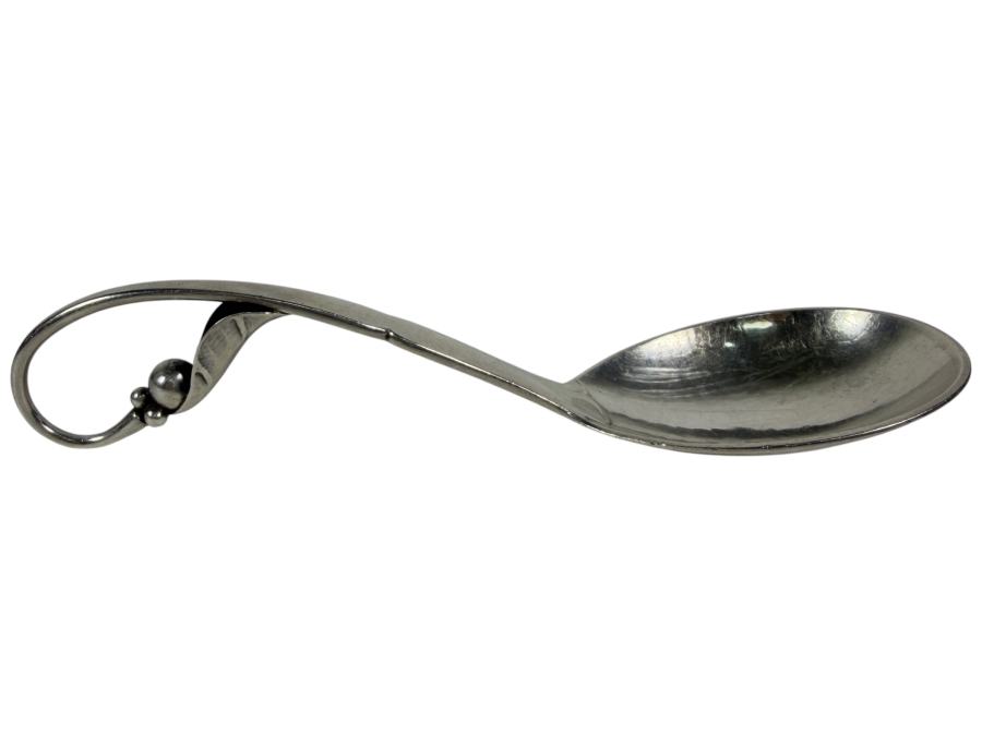 Georg Jensen Sterling Silver Ornamental Sugar Spoon With Scroll Loop Handle Made In Denmark 30g 5.25W Silver Melt Value $49