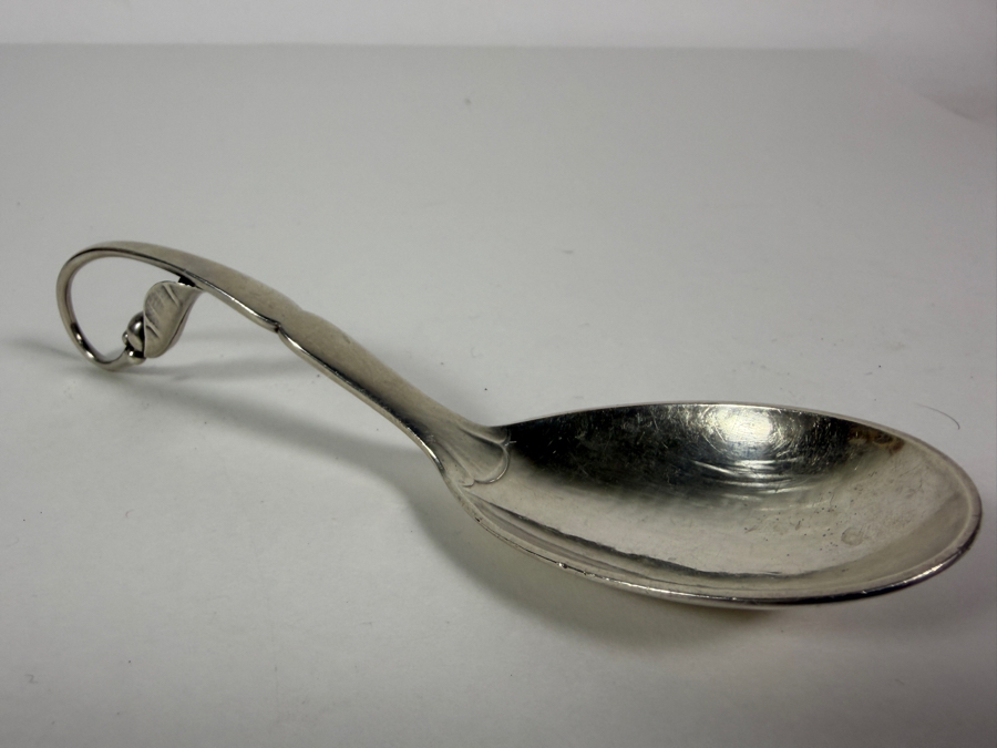 Georg Jensen Sterling Silver Ornamental Sugar Spoon With Scroll Loop Handle Made In Denmark 30g 5.25W Silver Melt Value $49 [Photo 4]