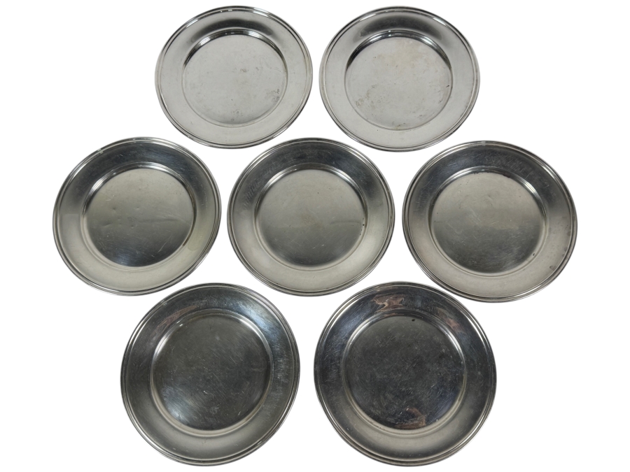 Set Of Seven Solid Sterling Silver Butter Plates 465.8g 6W Silver Melt Value $758