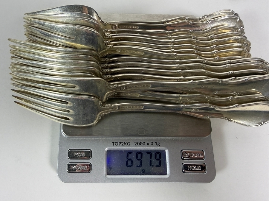 Towle Sterling Silver Flatware Service Fontana Pattern Multi Piece Set 1867.9g of Pure Sterling Silver (Knives Weigh an Additional 766.5g) Silver Melt Value $3,041 Not Including Knives [Photo 10]