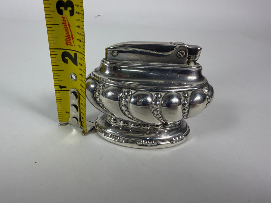 Vintage Ronson Crown Silver-Plated Table Lighter With Gadroon Bead Trim Made In USA 3W X 2.5H [Photo 5]