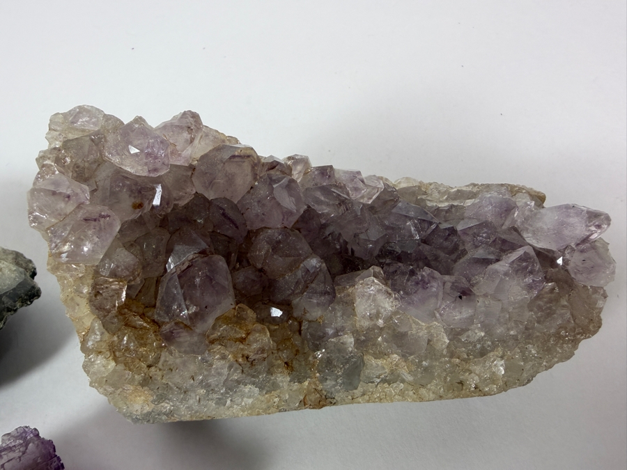 Three Piece Mineral Specimen Group Including Two Natural Amethyst Quartz Clusters And One Raw Purple Fluorite Crystal 3 - 7L [Photo 5]
