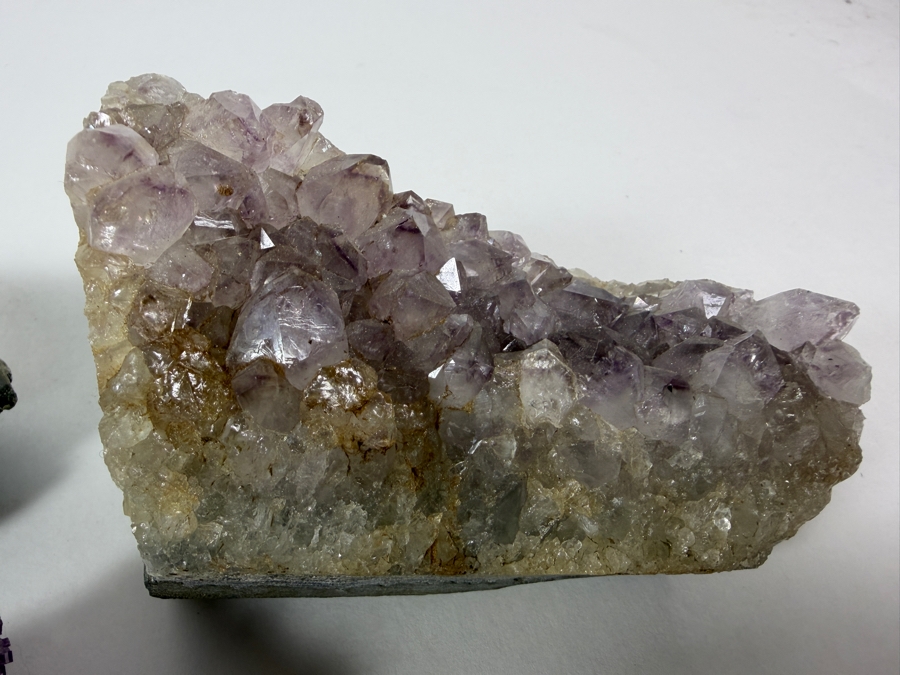 Three Piece Mineral Specimen Group Including Two Natural Amethyst Quartz Clusters And One Raw Purple Fluorite Crystal 3 - 7L [Photo 4]