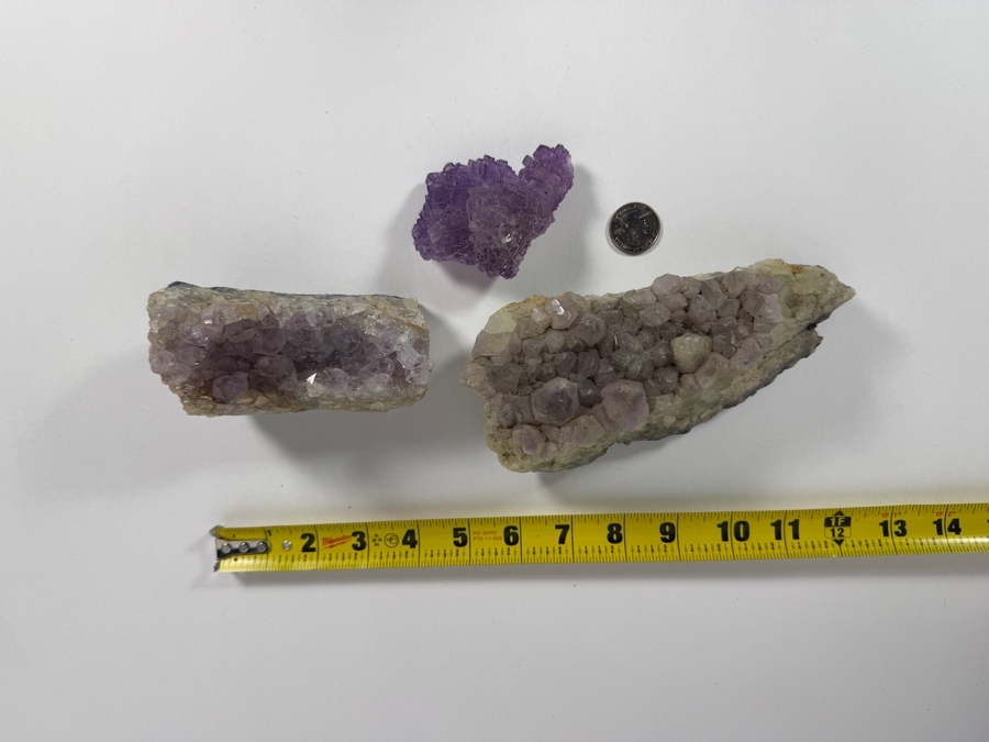 Three Piece Mineral Specimen Group Including Two Natural Amethyst Quartz Clusters And One Raw Purple Fluorite Crystal 3 - 7L [Photo 7]