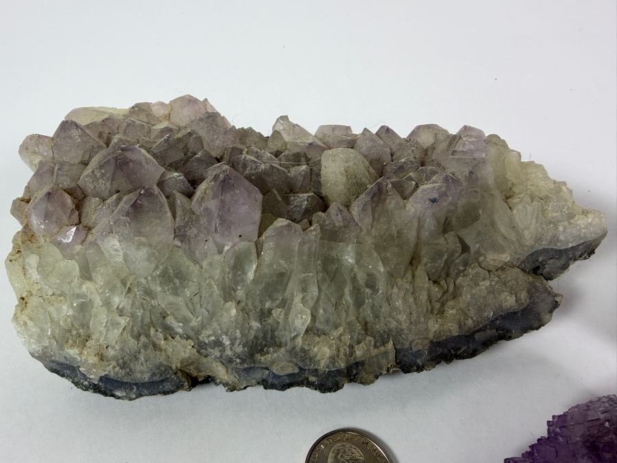 Three Piece Mineral Specimen Group Including Two Natural Amethyst Quartz Clusters And One Raw Purple Fluorite Crystal 3 - 7L [Photo 3]