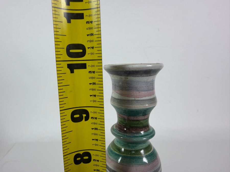 Vintage Bjorn Wiinblad Denmark Anthropomorphic Ceramic Candleholder Dated 1965 Mounted On Pink Rhodonite Specimen Base 10.5H [Photo 8]