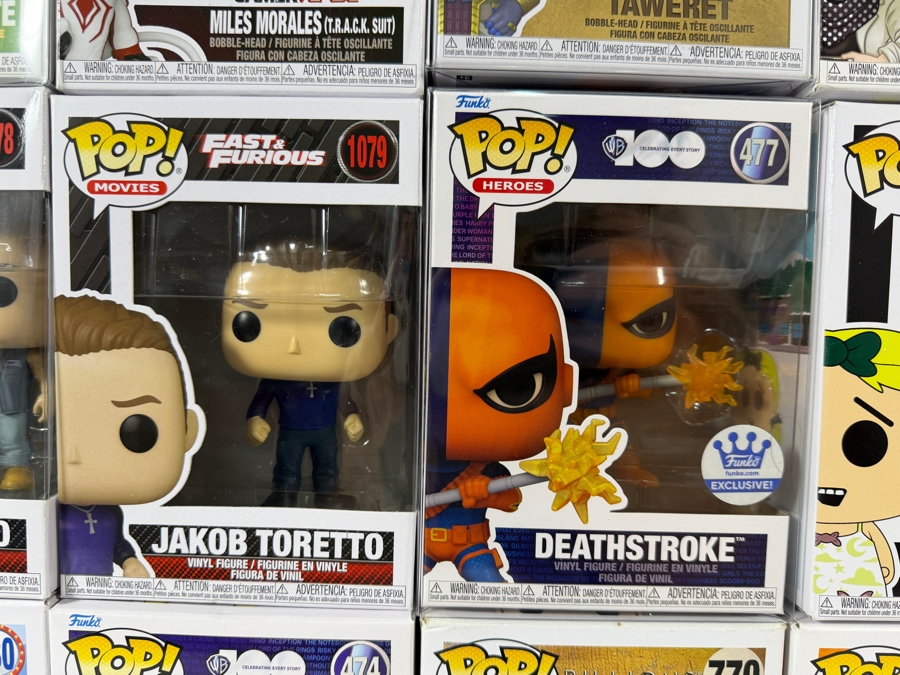 Lot Of 15 Funko Pop! Vinyl Figures In Boxes Including Exclusives: Crusaderette ECCC, Taweret, Civil Warrior, Deathstroke, Bizarro Superman, Miles Morales, Green Goblin, More Estimate $182 - $265 [Photo 6]