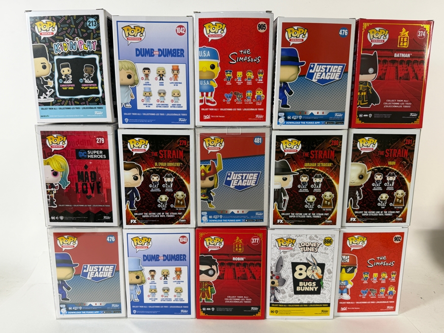 Lot Of 15 Assorted Funko Pop Vinyl Figures Including DC, The Simpsons, Dumb And Dumber, And The Strain Exclusives, In Box. Estimate $172 - $251 [Photo 11]