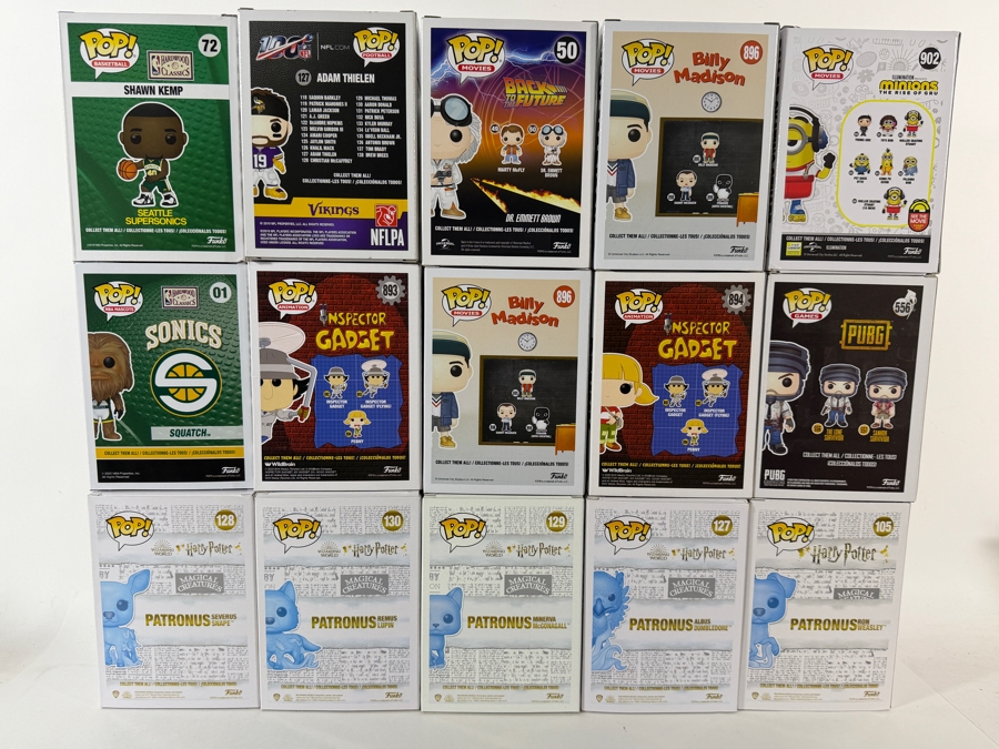 Lot Of 15 Assorted Funko Pop Vinyl Figures Including Harry Potter Patronus, Billy Madison, Inspector Gadget, Back To The Future, And Sports Exclusives, In Box. Estimate $165 - $240 [Photo 11]
