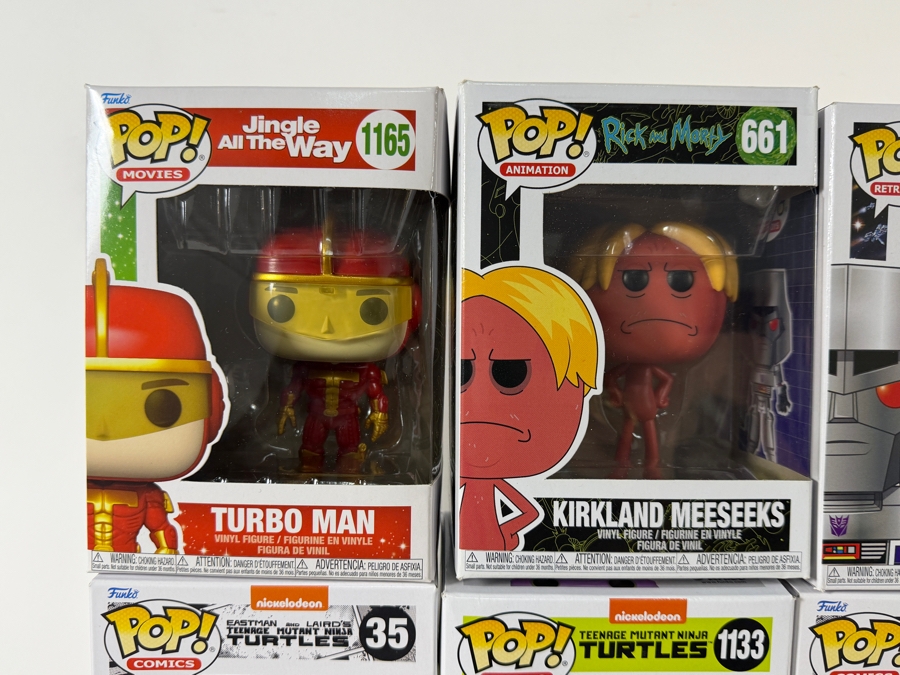 Lot Of 15 Assorted Funko Pop Vinyl Figures Including Teenage Mutant Ninja Turtles, Megatron, Halo, Rick And Morty, And Jingle All The Way, In Box. Estimate $185 - $265 [Photo 8]
