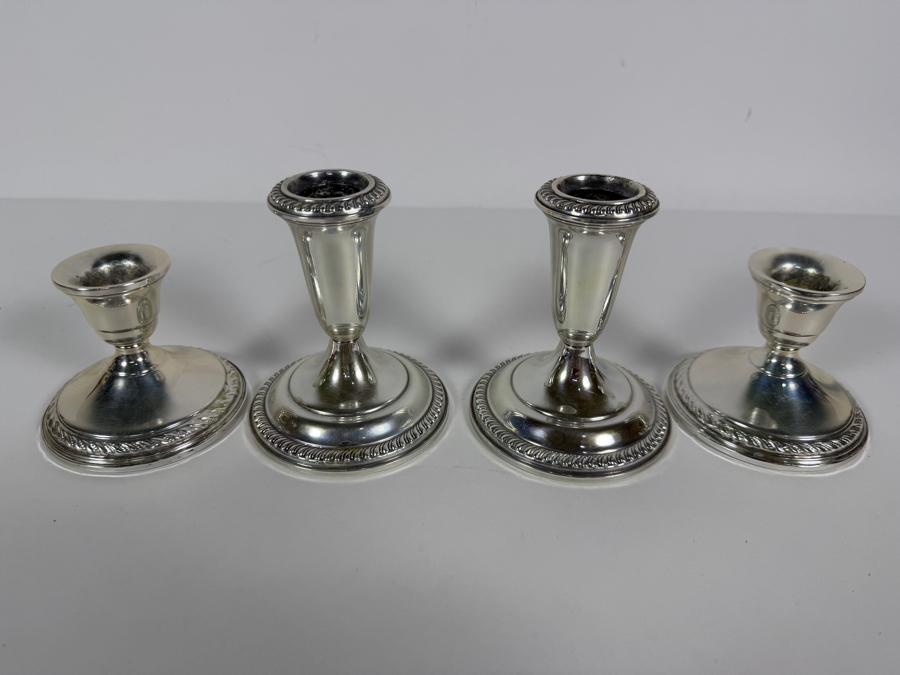 Four Piece Sterling Weighted Candlestick Collection Including One Pair Preisner And One Pair Empire With Gadroon Trim 3H 4H [Photo 2]