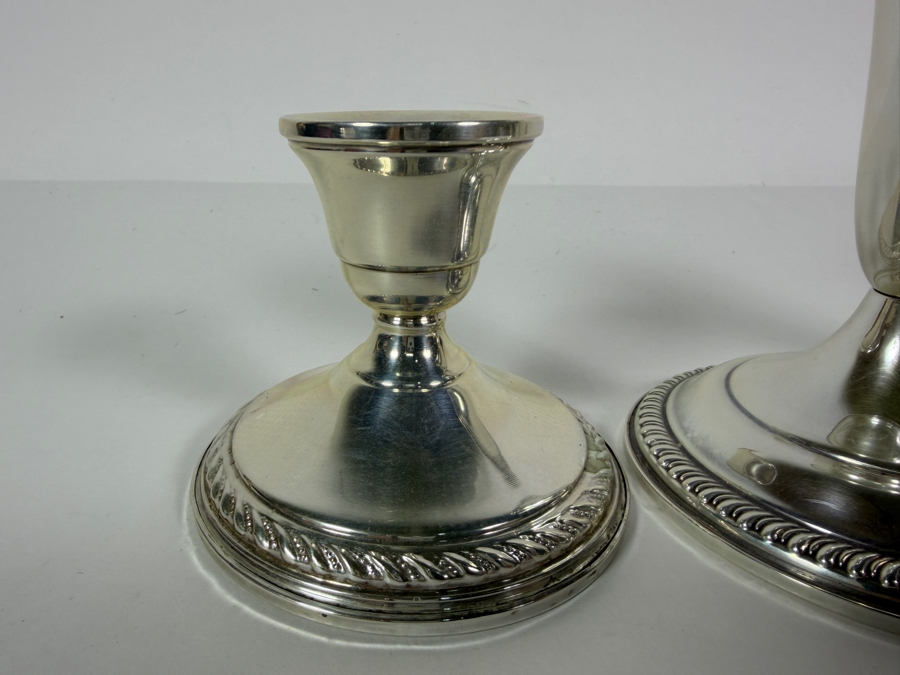 Four Piece Sterling Weighted Candlestick Collection Including One Pair Preisner And One Pair Empire With Gadroon Trim 3H 4H [Photo 3]