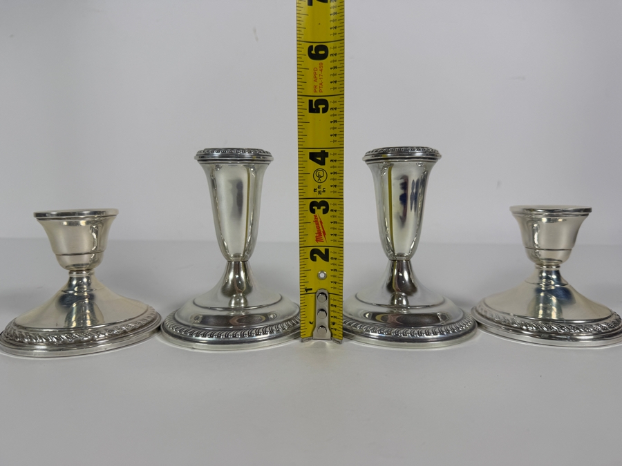 Four Piece Sterling Weighted Candlestick Collection Including One Pair Preisner And One Pair Empire With Gadroon Trim 3H 4H [Photo 7]