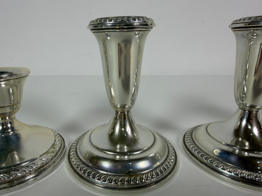 Four Piece Sterling Weighted Candlestick Collection Including One Pair Preisner And One Pair Empire With Gadroon Trim 3H 4H [Photo 4]