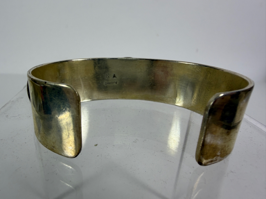 Vintage Native American Signed KA Sterling Silver Fossilized Walrus Ivory Row Cuff Bracelet 2.5'W 43.9g  [Photo 5]