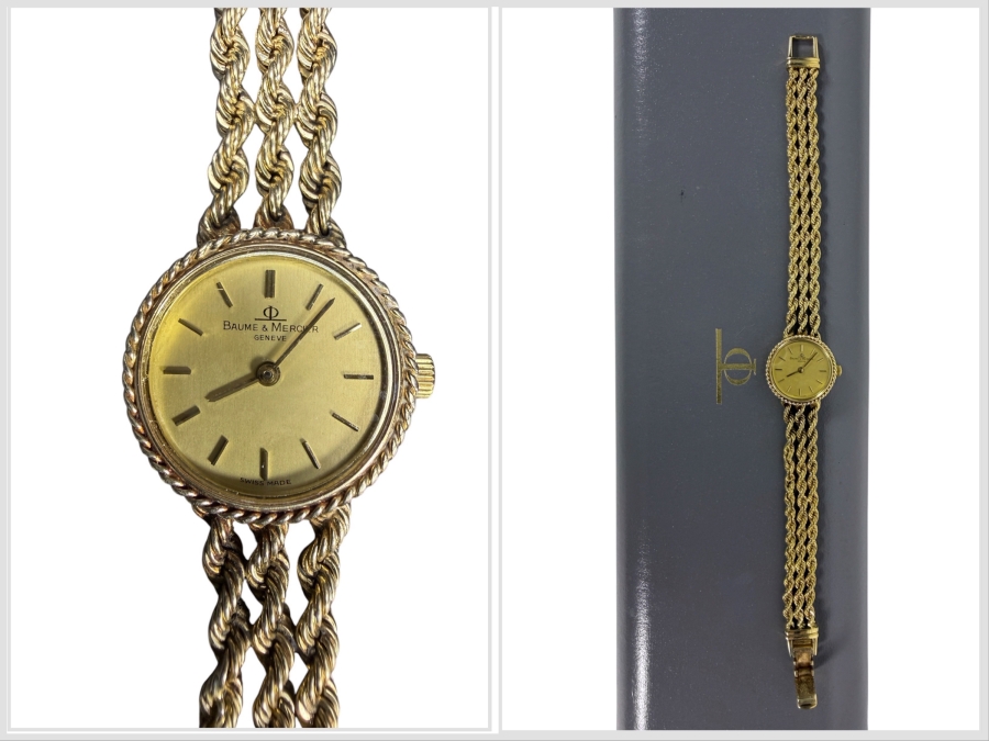 Vintage Baume And Mercier Ladies Geneve 14K Yellow Gold Women's Quartz Rope Bracelet Watch, Reference 7654 T With Box 21.1g Estimate $1,500 - $3,500