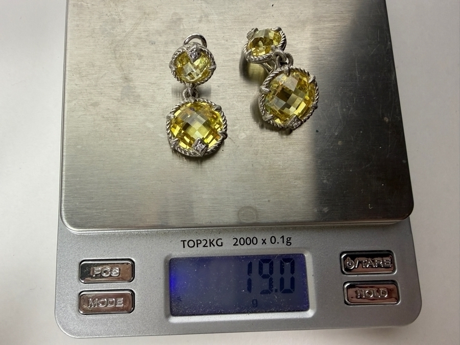 Judith Ripka Canary Yellow Cubic Zirconia Classic Dangle Drop Earrings 19.0g [Photo 4]