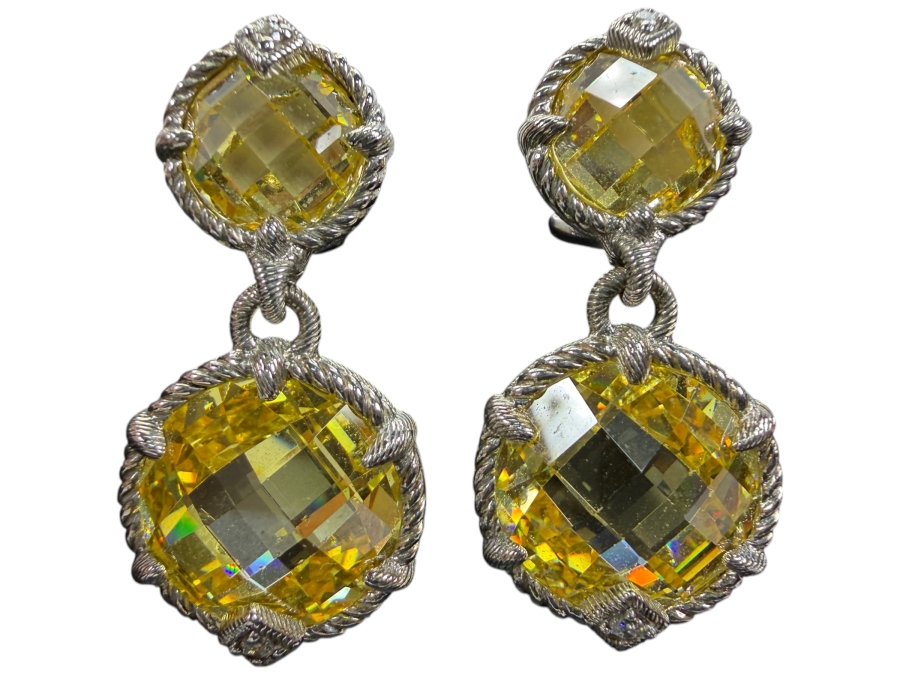 Judith Ripka Canary Yellow Cubic Zirconia Classic Dangle Drop Earrings 19.0g
