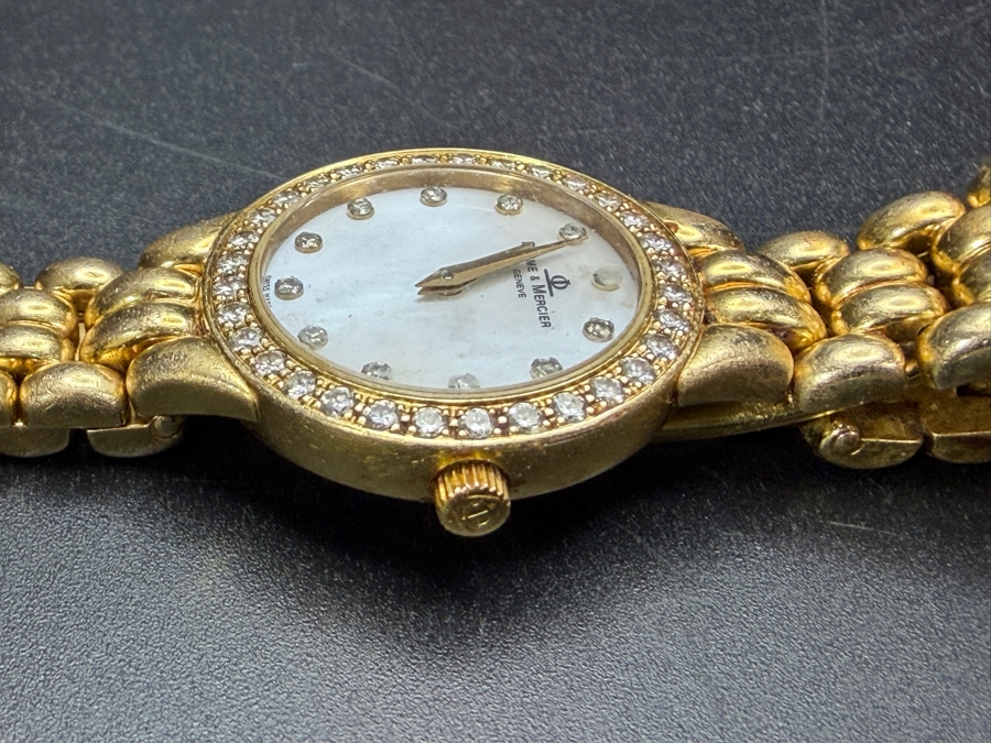Vintage Baume & Mercier Ladies Gala 14K Yellow Gold Mother Of Pearl Diamond Watch With Original Paperwork and Box Estimate $3,500 - $4,500 [Photo 5]