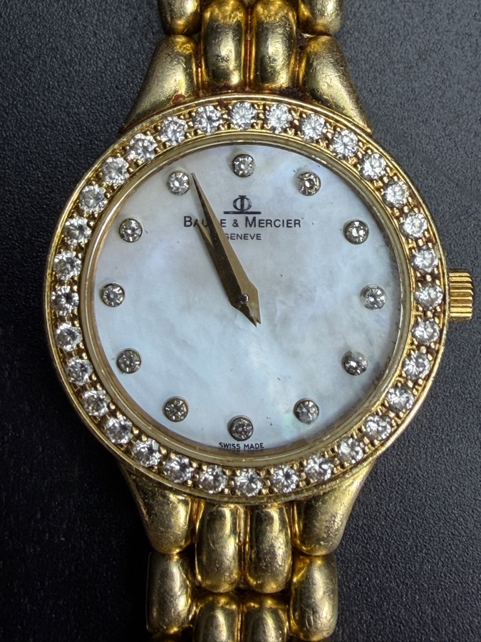 Vintage Baume & Mercier Ladies Gala 14K Yellow Gold Mother Of Pearl Diamond Watch With Original Paperwork and Box Estimate $3,500 - $4,500 [Photo 4]