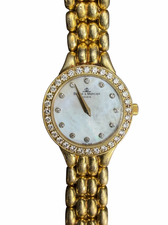 Vintage Baume & Mercier Ladies Gala 14K Yellow Gold Mother Of Pearl Diamond Watch With Original Paperwork and Box Estimate $3,500 - $4,500 [Photo 3]