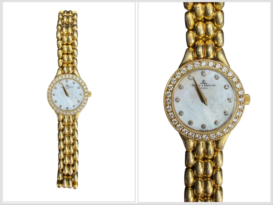 Vintage Baume & Mercier Ladies Gala 14K Yellow Gold Mother Of Pearl Diamond Watch With Original Paperwork and Box Estimate $3,500 - $4,500