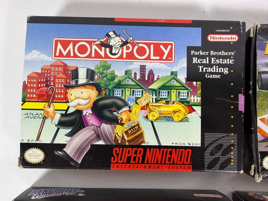 Lot Of 4 Assorted Vintage Super Nintendo Entertainment System SNES Games Complete In Box Including Monopoly, Battle Grand Prix, Ken Griffey Jr., And Brunswick Bowling. Estimate $95 - $155 [Photo 3]