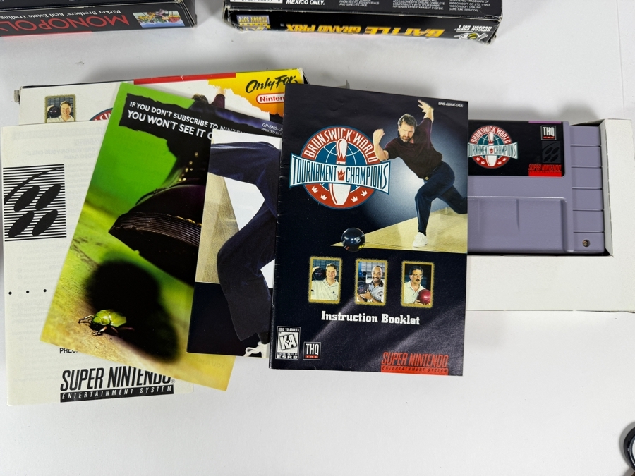 Lot Of 4 Assorted Vintage Super Nintendo Entertainment System SNES Games Complete In Box Including Monopoly, Battle Grand Prix, Ken Griffey Jr., And Brunswick Bowling. Estimate $95 - $155 [Photo 8]
