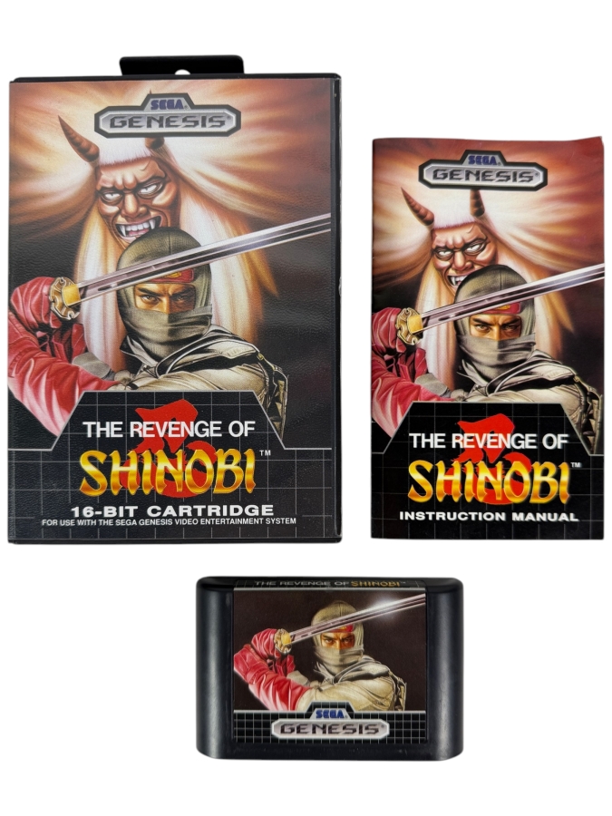 The Revenge Of Shinobi Complete In Box CIB Video Game For Sega Genesis 16-Bit Console With Original Box Case Manual Cartridge. Estimate $35 - $60