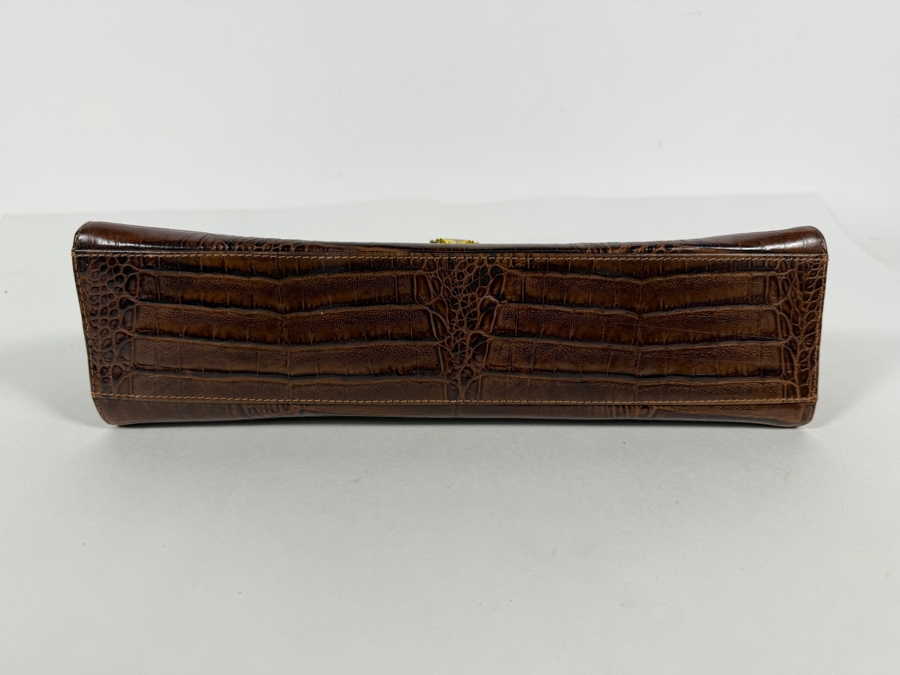 Valentino Garavani Vintage Brown Croc-Embossed Leather Envelope Flap Clutch Bag With Gold-Tone V Turn-Lock Clasp 12W [Photo 4]