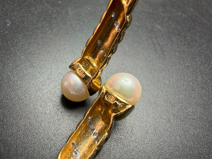Vintage 14K Yellow Gold Diamond Accent Cultured Pearl Bangle Bracelet 11.0g Estimate $2,400 - $3,200 [Photo 7]