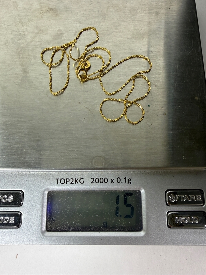 18k Gold 16' Chain Necklace 1.5g with 14k Gold Modernist Channel Set Pyramid Cut Citrine Quartz Pendant and Matching Earrings Set 6.5g - Total Weight 8g [Photo 13]