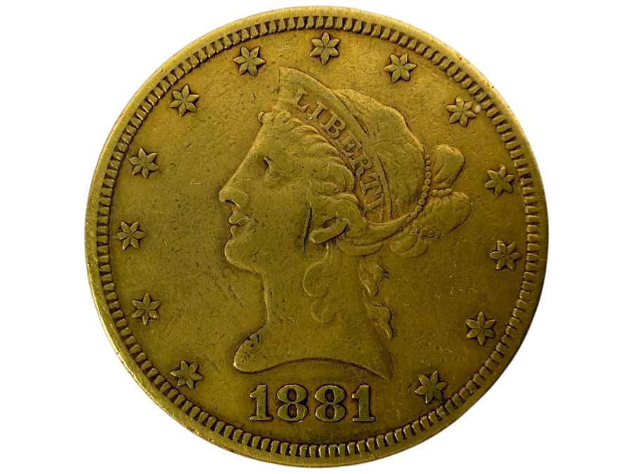 1881 United States Liberty Head Ten Dollar Gold Eagle Coin Coronet Head Philadelphia Mint Pre-1933 Bullion Piece Estimate $2100 - $2400