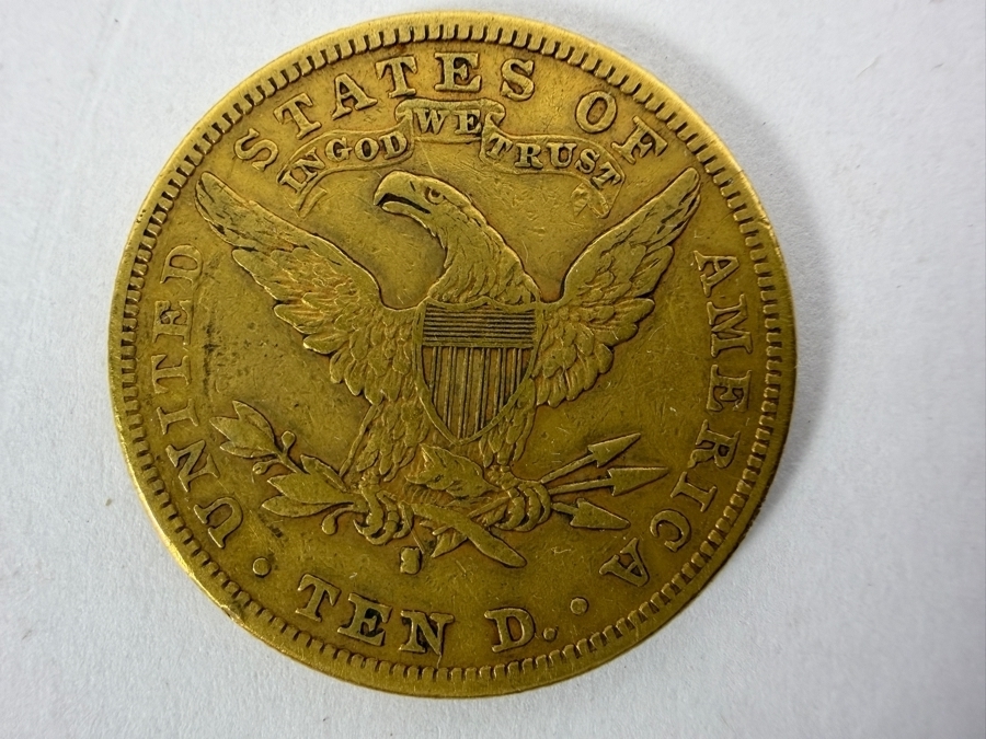 1881 United States Liberty Head Ten Dollar Gold Eagle Coin Coronet Head Philadelphia Mint Pre-1933 Bullion Piece Estimate $2100 - $2400 [Photo 2]