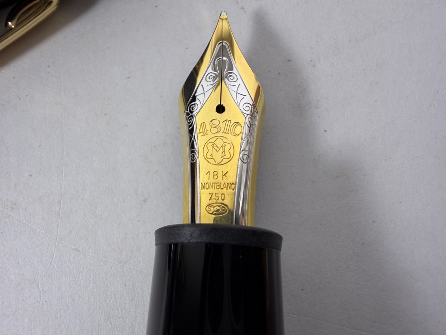 Montblanc Meisterstück 149 Fountain Pen Set Black Precious Resin Gold Plated Trim 18K Two Tone Gold Nib 4810 With Ink Bottle Service Guide Manual In Original Presentation Gift Box Estimate $400 - $650 [Photo 5]