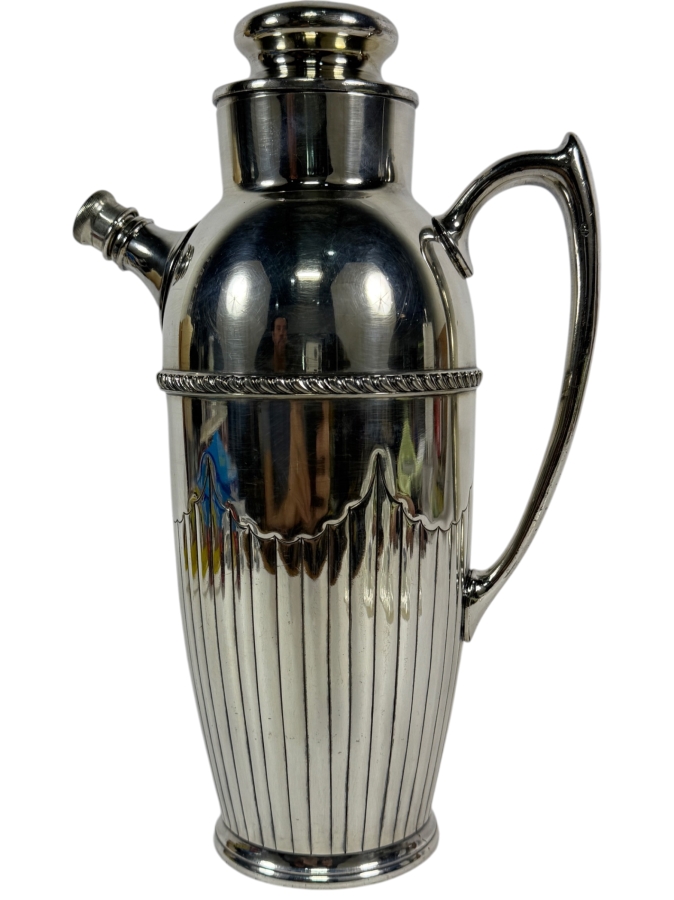 Poole Silver Co. Georgian EPNS Hand Chased Footed Cocktail Shaker Pitcher 1002 12'H Estimate $40 - $85