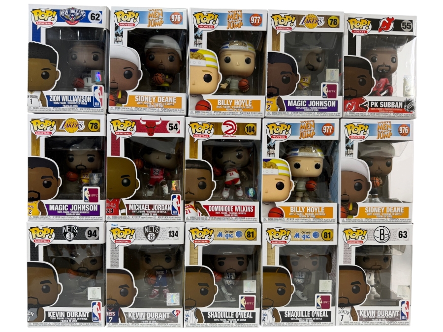 Lot Of 15 Assorted Funko Pop Vinyl Figures Including NBA Basketball, White Men Can't Jump, And NHL Hockey Exclusives, In Box. Estimate $215 - $310
