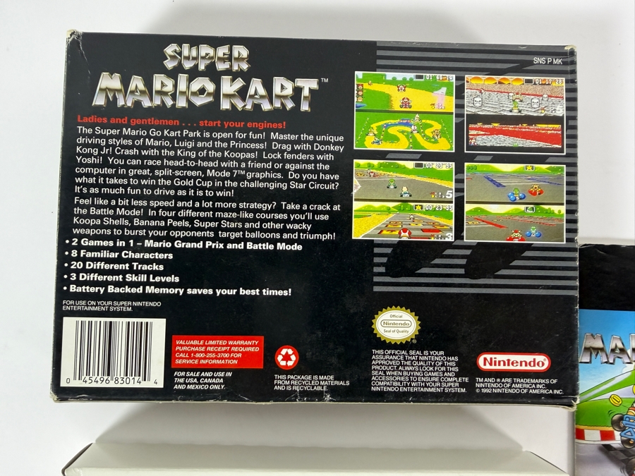 Super Mario Kart Super Nintendo SNES Complete In Box CIB With Manual And Tray Estimate $75 - $115 [Photo 3]