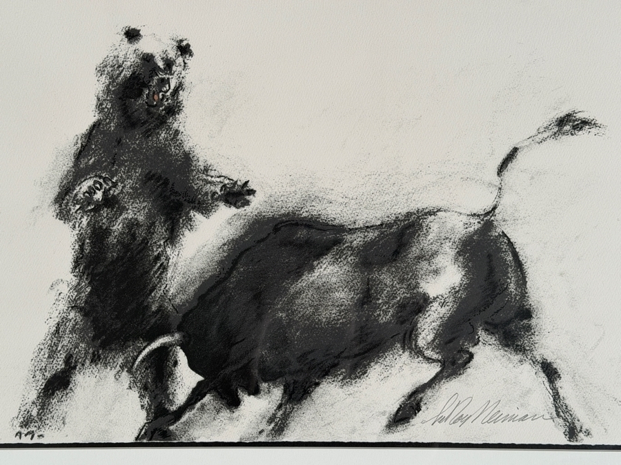 LeRoy Neiman (1921 - 2012, American) Bull And Bear Limited Edition Print Signed And Numbered 19/100 24' X 16' Framed 30' X 22' Estimate $1,200 - $2,500 [Photo 4]